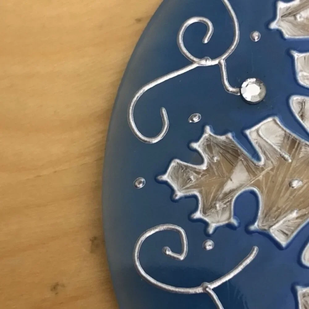 Joan Baker Design Hand Painted Blue White Silver Jeweled Ornament - 4